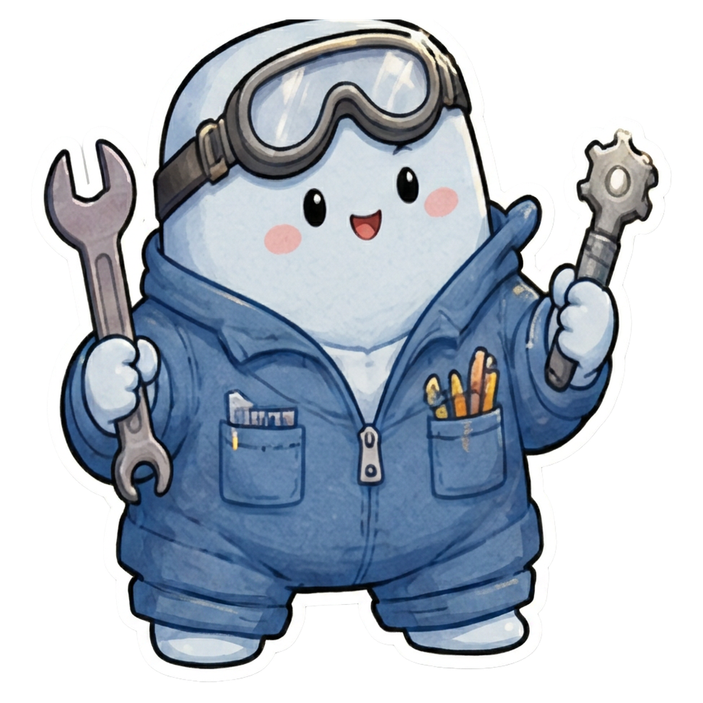 ISTP character — blue marshmallow in overalls and goggles with a wrench